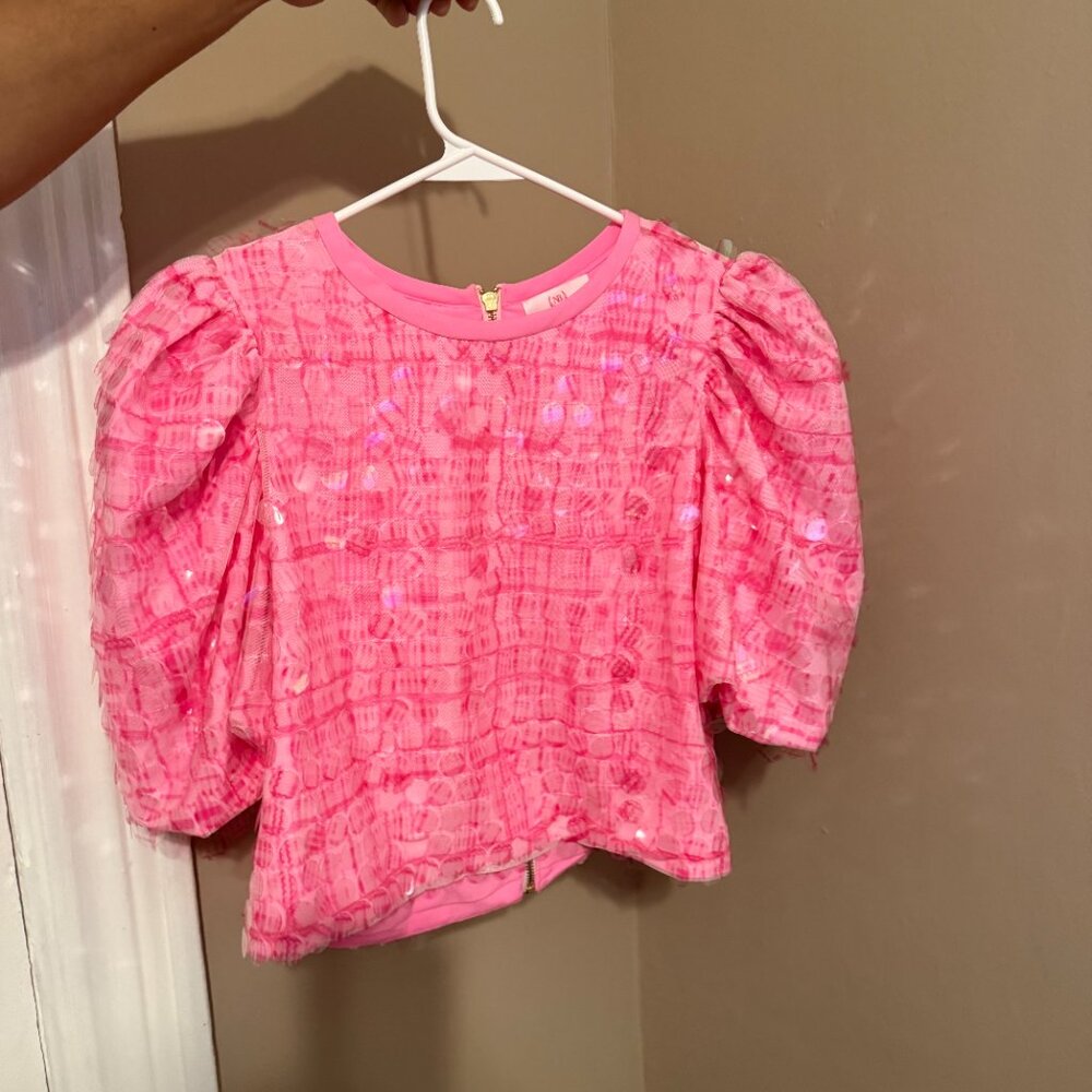 Neubryne Pink Sequin Puff-Sleeve Top - Picture 3 of 4